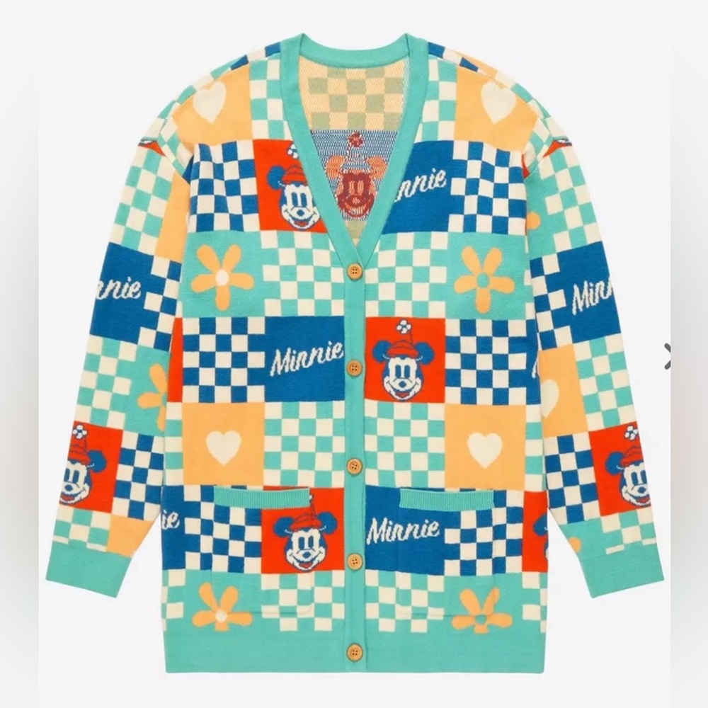 NWT-Box Lunch Disney Minnie Mouse checkered patchwork long sleeve cardigan 5X